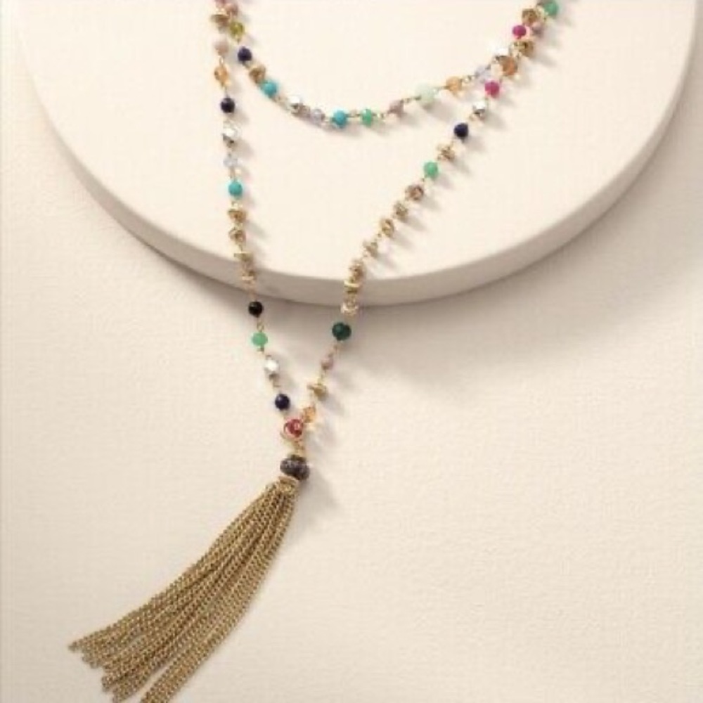 NEW Stella & Dot Gitane Tassel-Vintage Gold Necklace